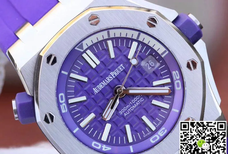 Audemars Piguet Royal Oak Offshore Diver 15710ST.OO.A077CA.01 1:1 Best Edition Replica Watch Swiss ETA3120 Superlumed Purple textured dial
